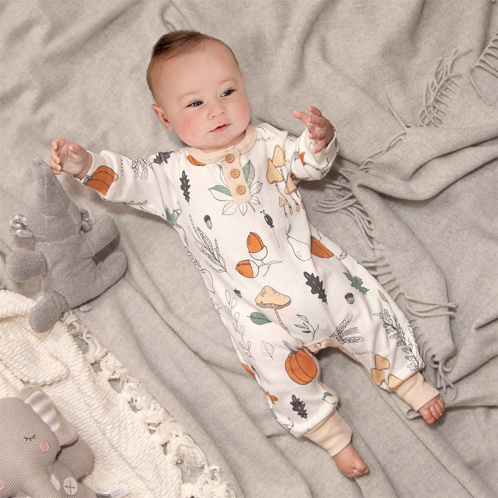 Baby Thanksgiving Romper - Cotton Henley Playsuit - Give Thanks