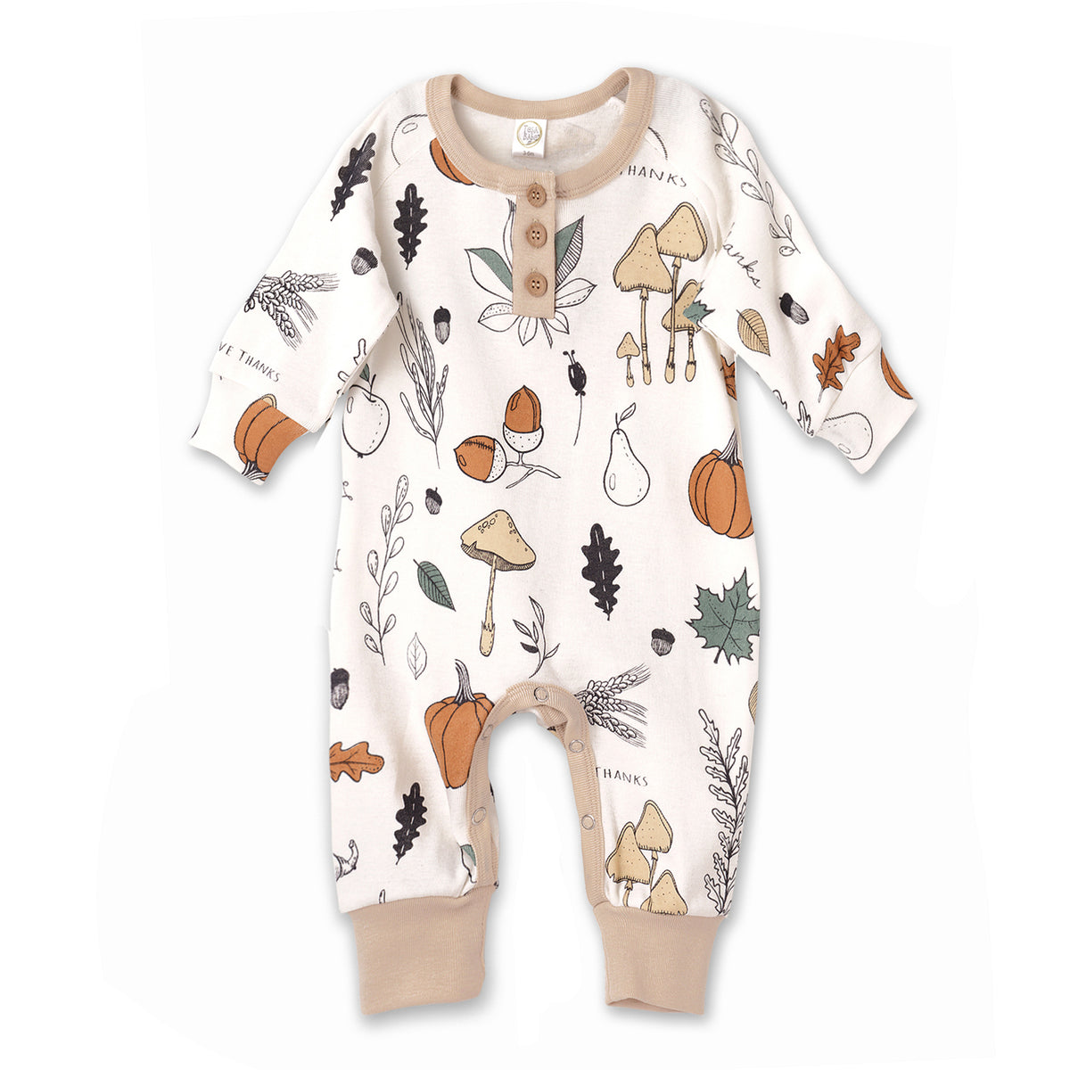 Baby Thanksgiving Romper - Cotton Henley Playsuit - Give Thanks