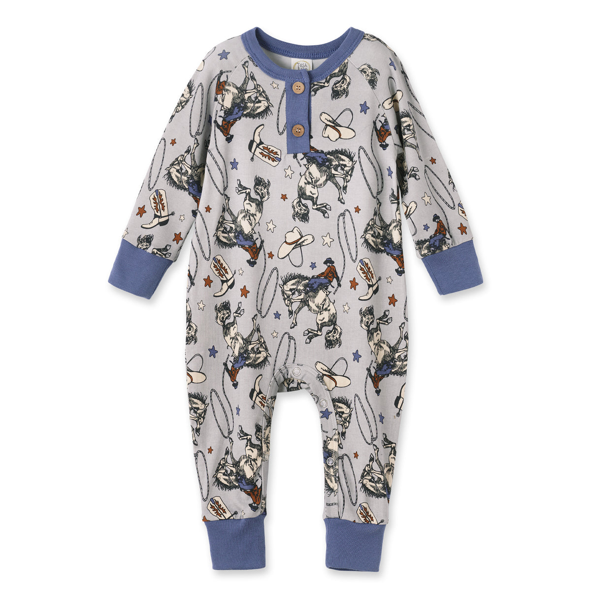 Western Cowboy Rodeo Henley Baby Romper - Bamboo