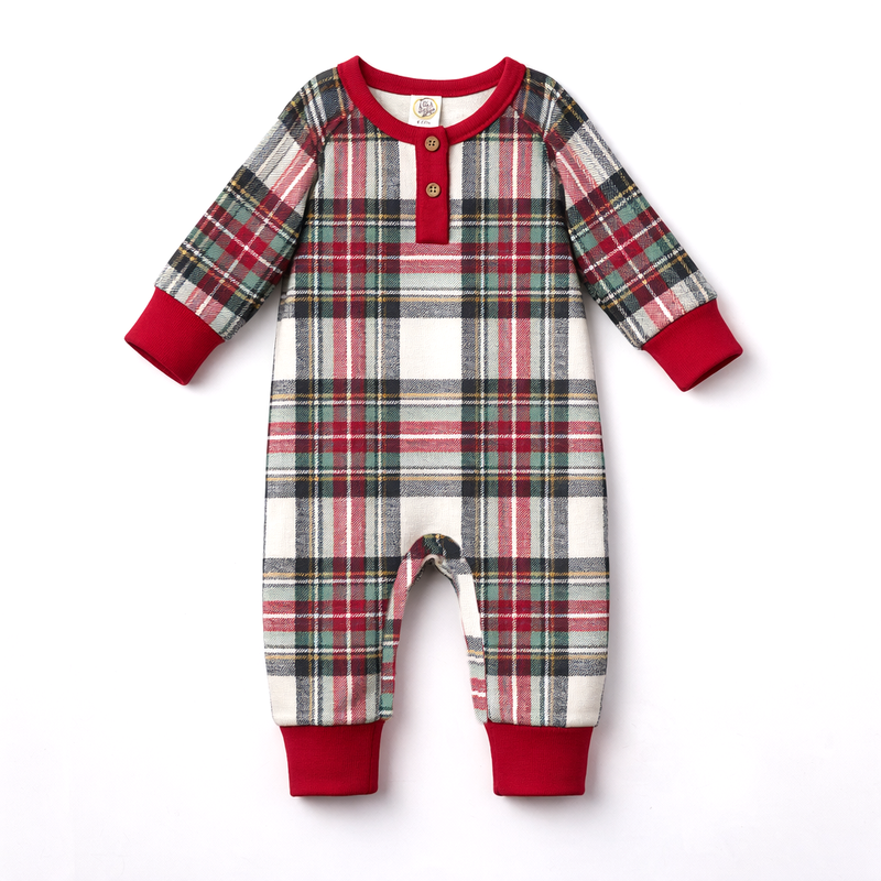 Baby Christmas Plaid Henley Bamboo Romper