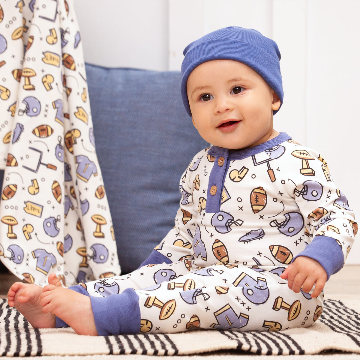 Touchdown Baby Boy Bamboo Henley Football Romper