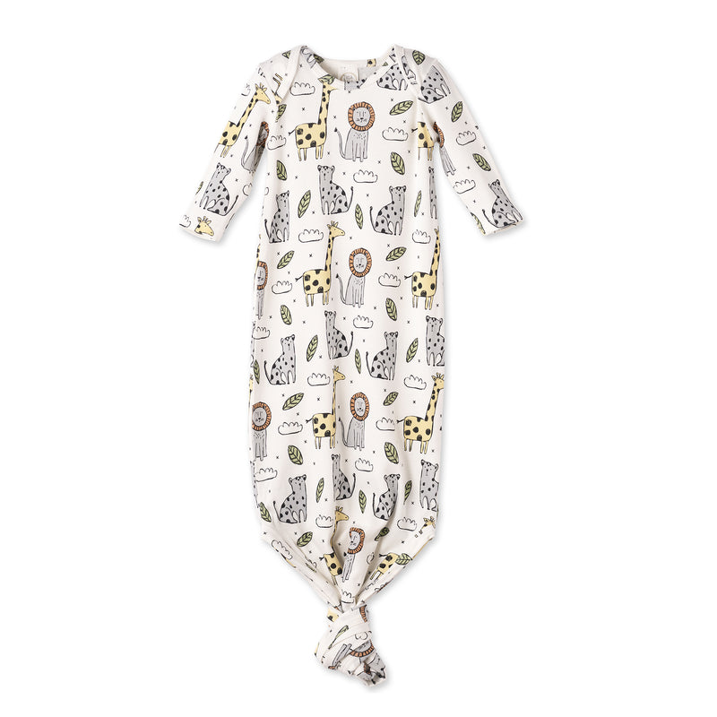 Safari Snuggles Bamboo Baby Knotted Gown Jungle Print