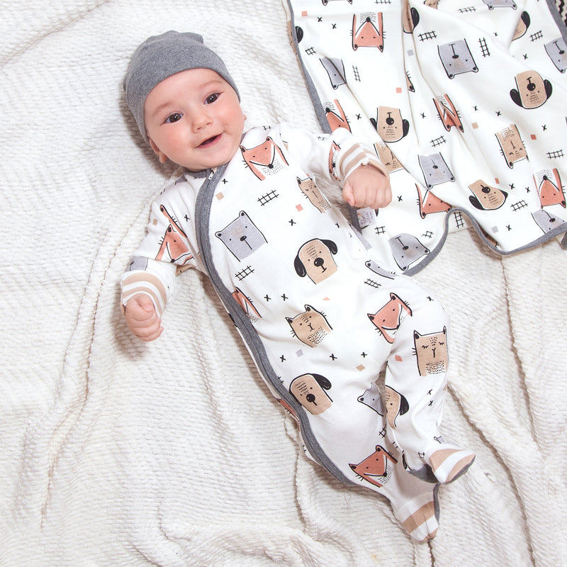 Animal Party Footed Zipper Romper