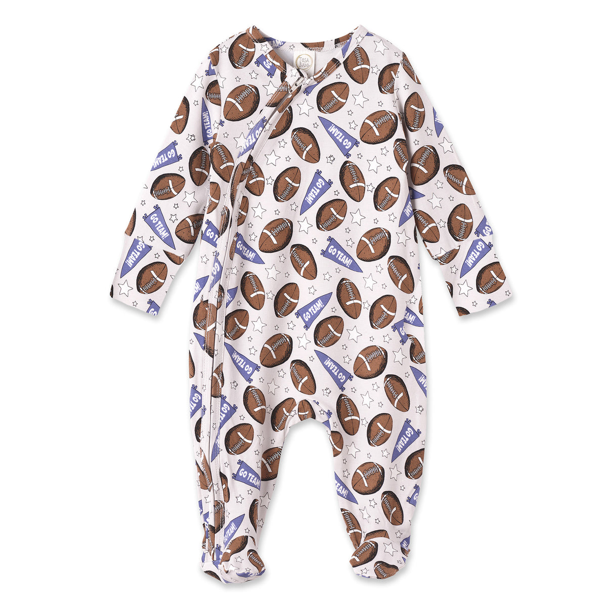 Bamboo Zipper Baby Romper – Football Fun & Comfort