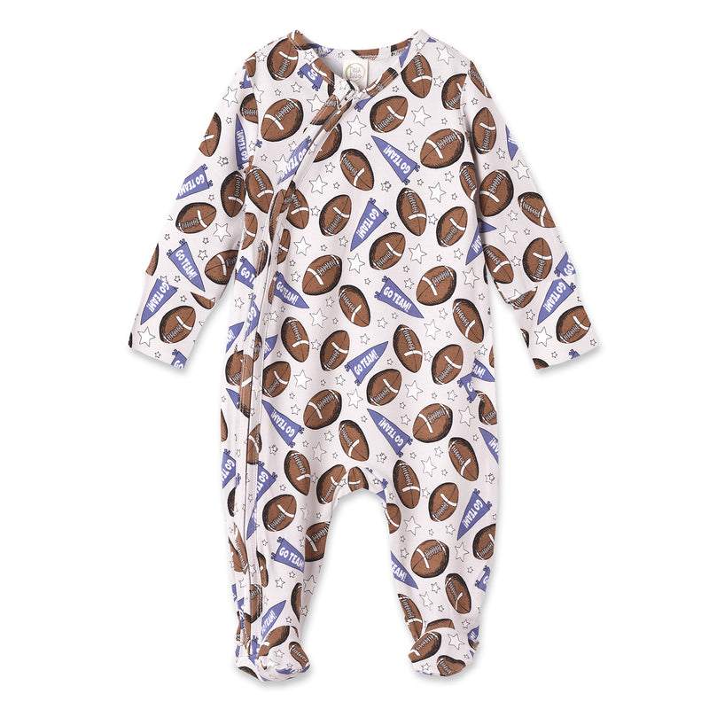 Bamboo Zipper Baby Romper – Football Fun & Comfort