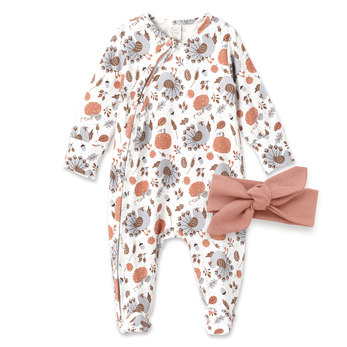Baby Thanksgiving Bamboo Zipper Romper & Headband Gift Set