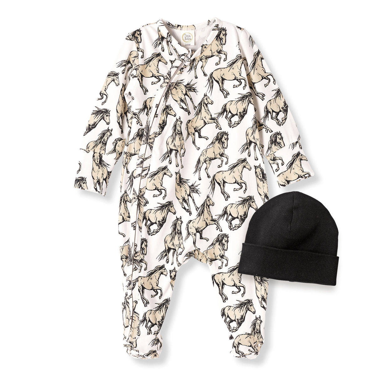 Baby Bamboo Zipper Horse Romper & Beanie Set