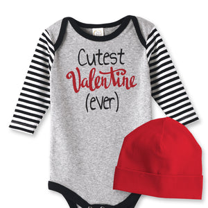 Cutest Valentine Ever Bodysuit & Hat Set