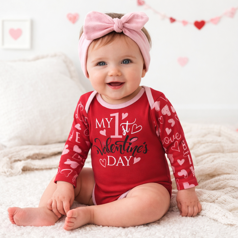 My 1st Valentine's Day Bodysuit & Headband Set