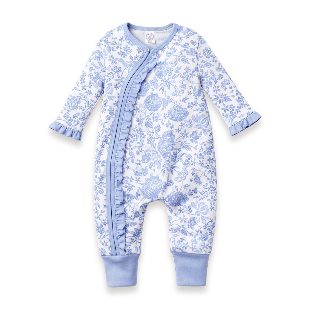 Floral Baby Zipper Romper With Ruffles
