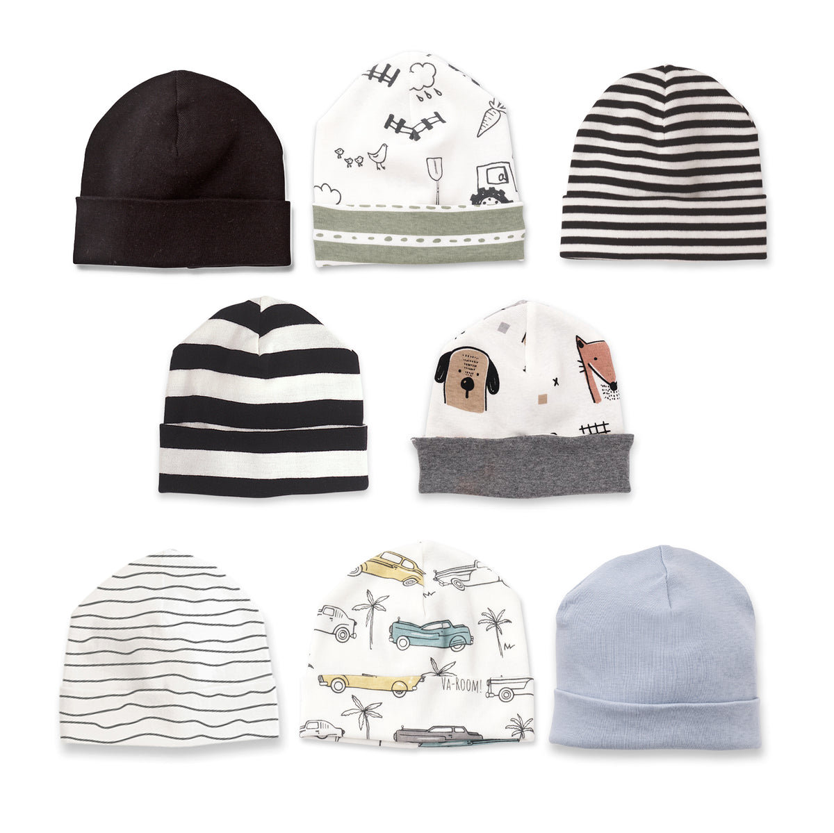 Set of 8 Soft and Stretchy Baby Beanie's 3-24M