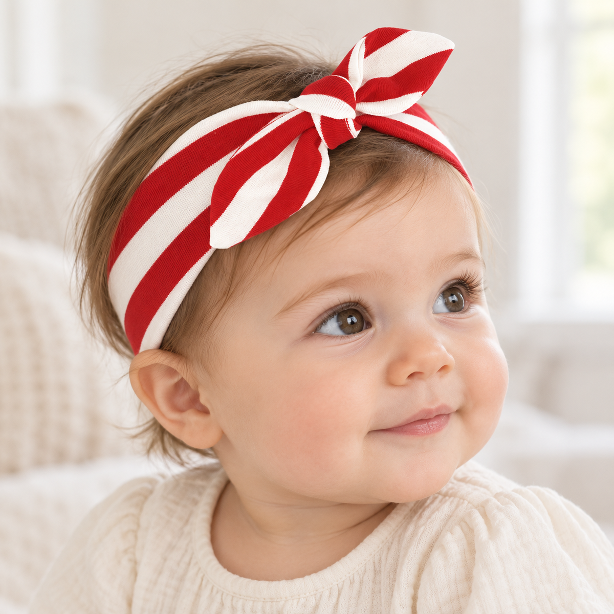 Cotton Bow Headband – Red Stripes