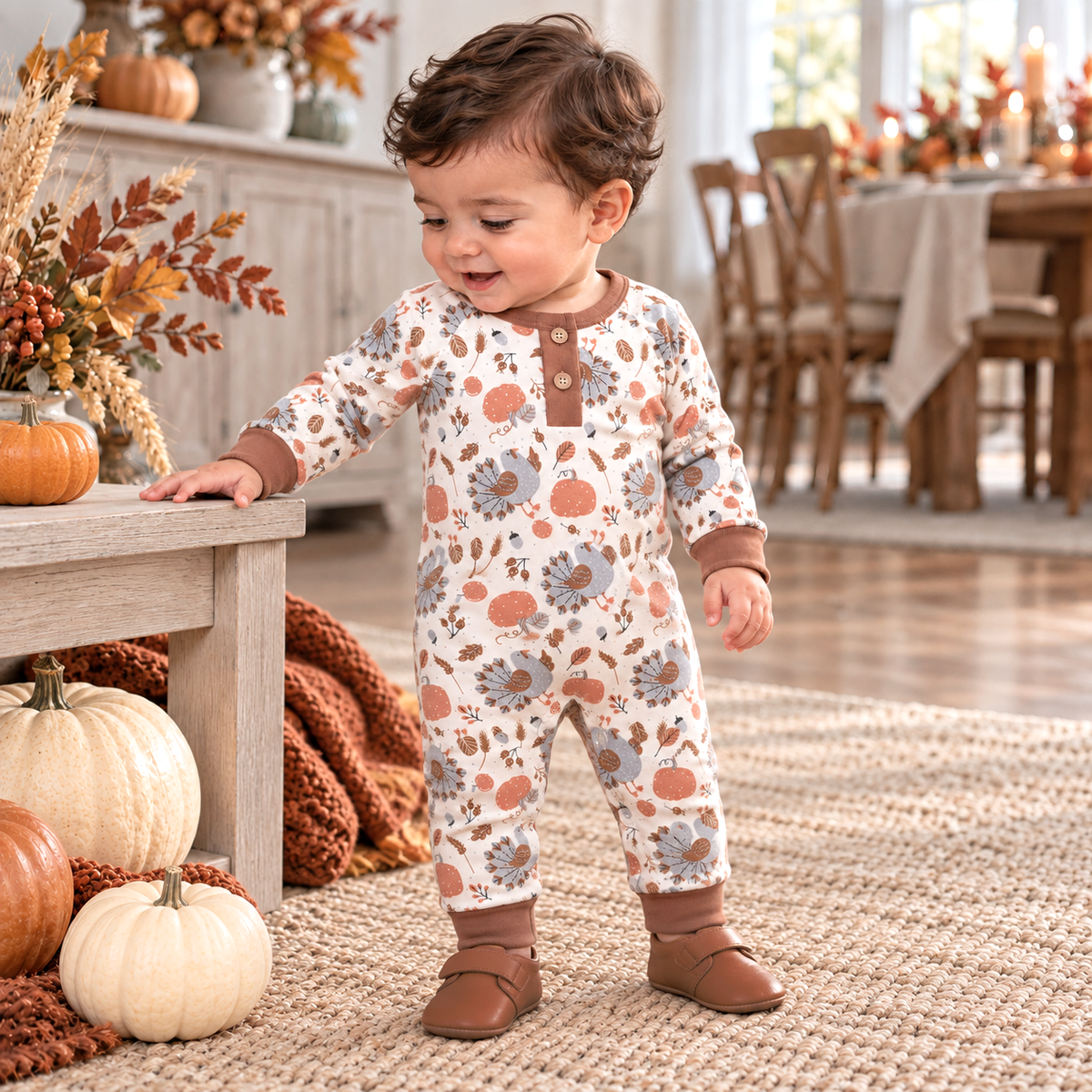Baby Thanksgiving Henley Romper – Bamboo Cotton Blend