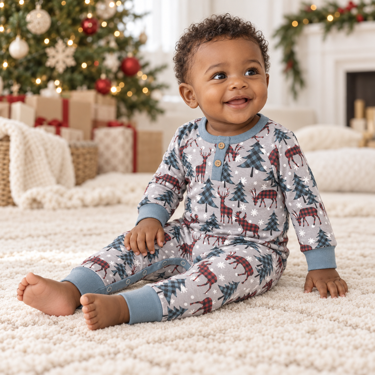 Christmas Bamboo Boy's Henley Romper