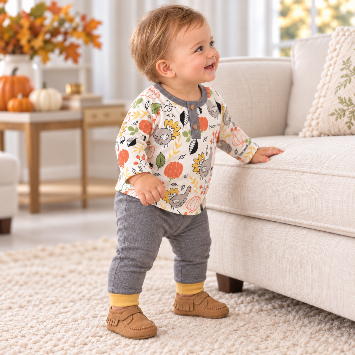 Baby Boys' Thanksgiving Henley & Pants Set – Bamboo Cotton 6M-3T