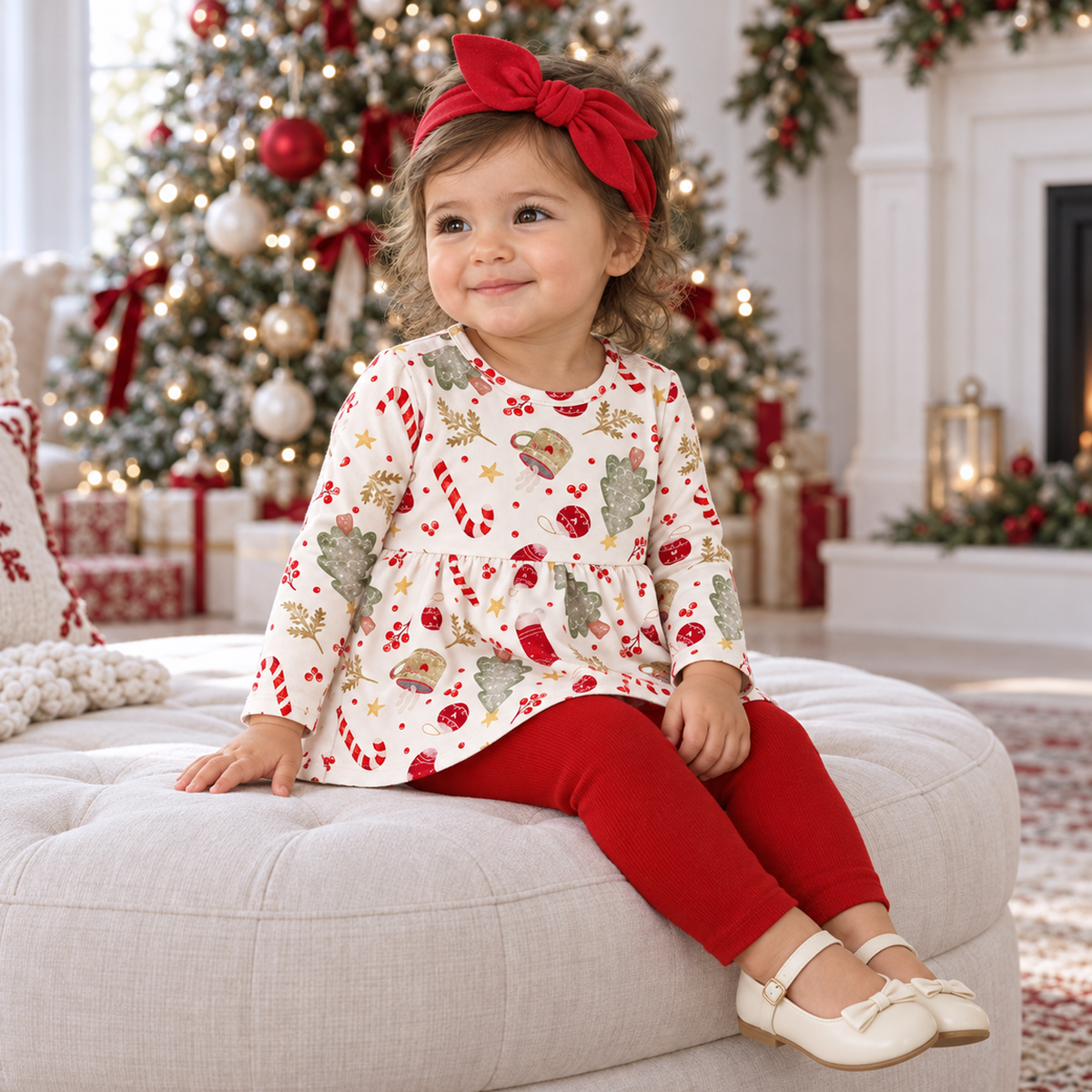 Girls' Christmas Tunic Set – Bamboo Holiday Outfit Set