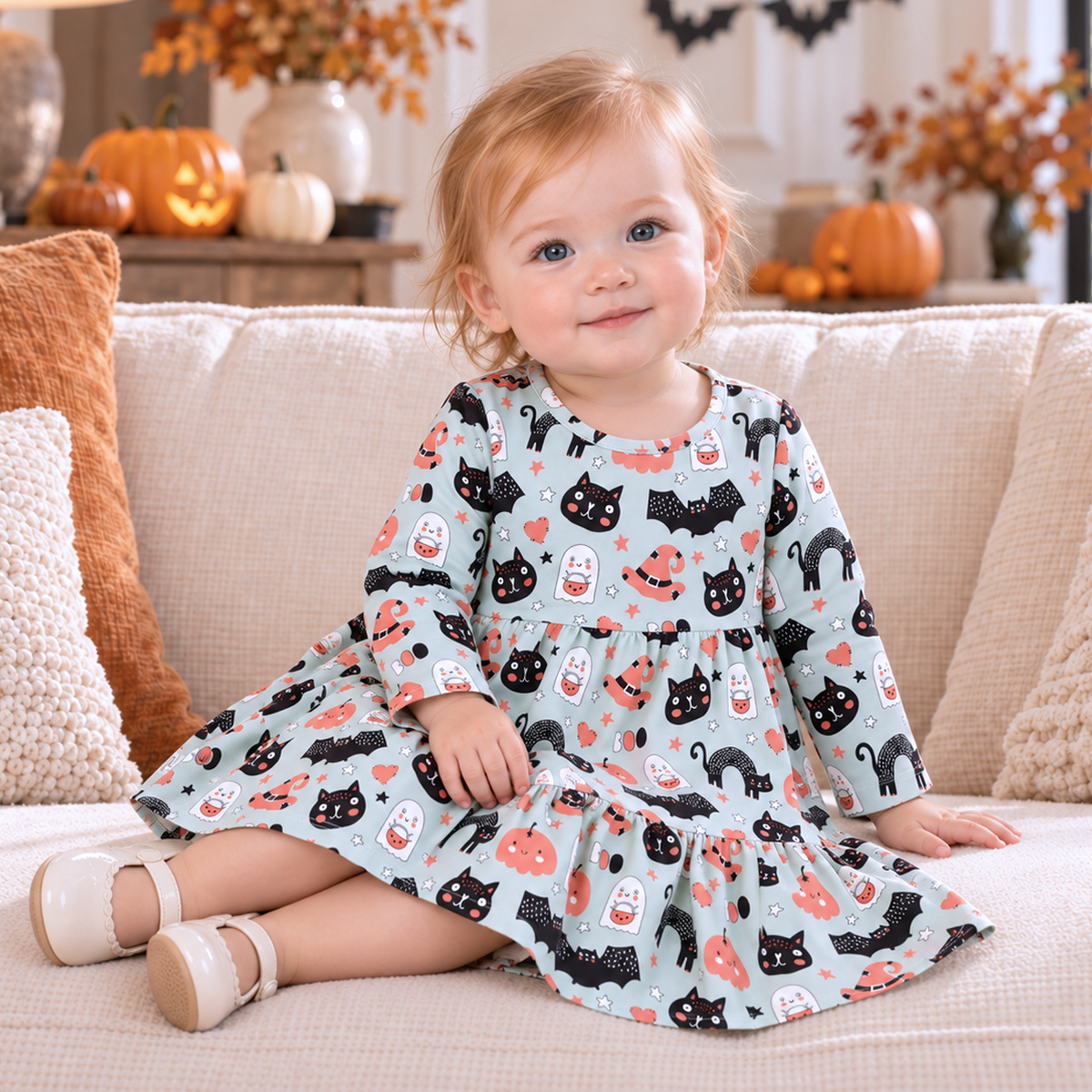 Halloween 🎃 Tiered Dress for Baby Girls – Bamboo Blend Comfort