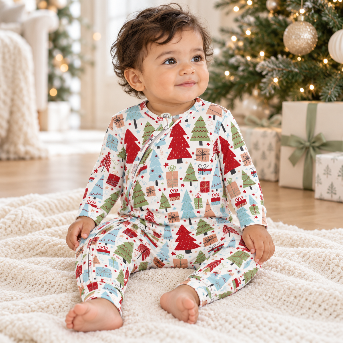 Christmas Merry Bamboo Zipper Romper