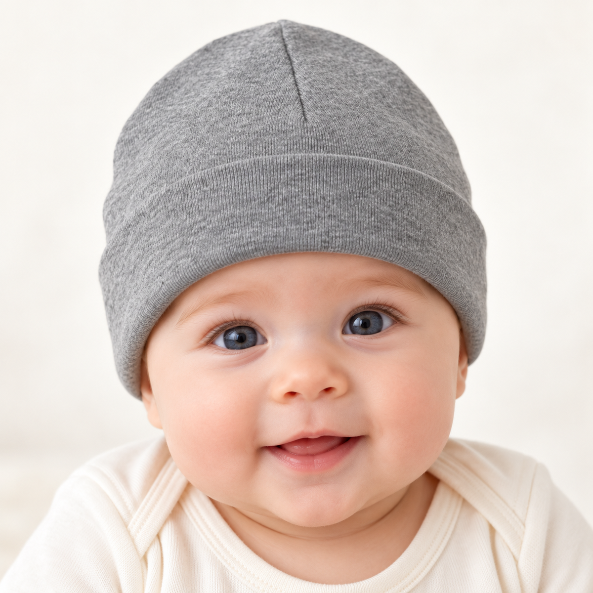 Baby Beanie – Soft Cotton Rib in Heather Charcoal