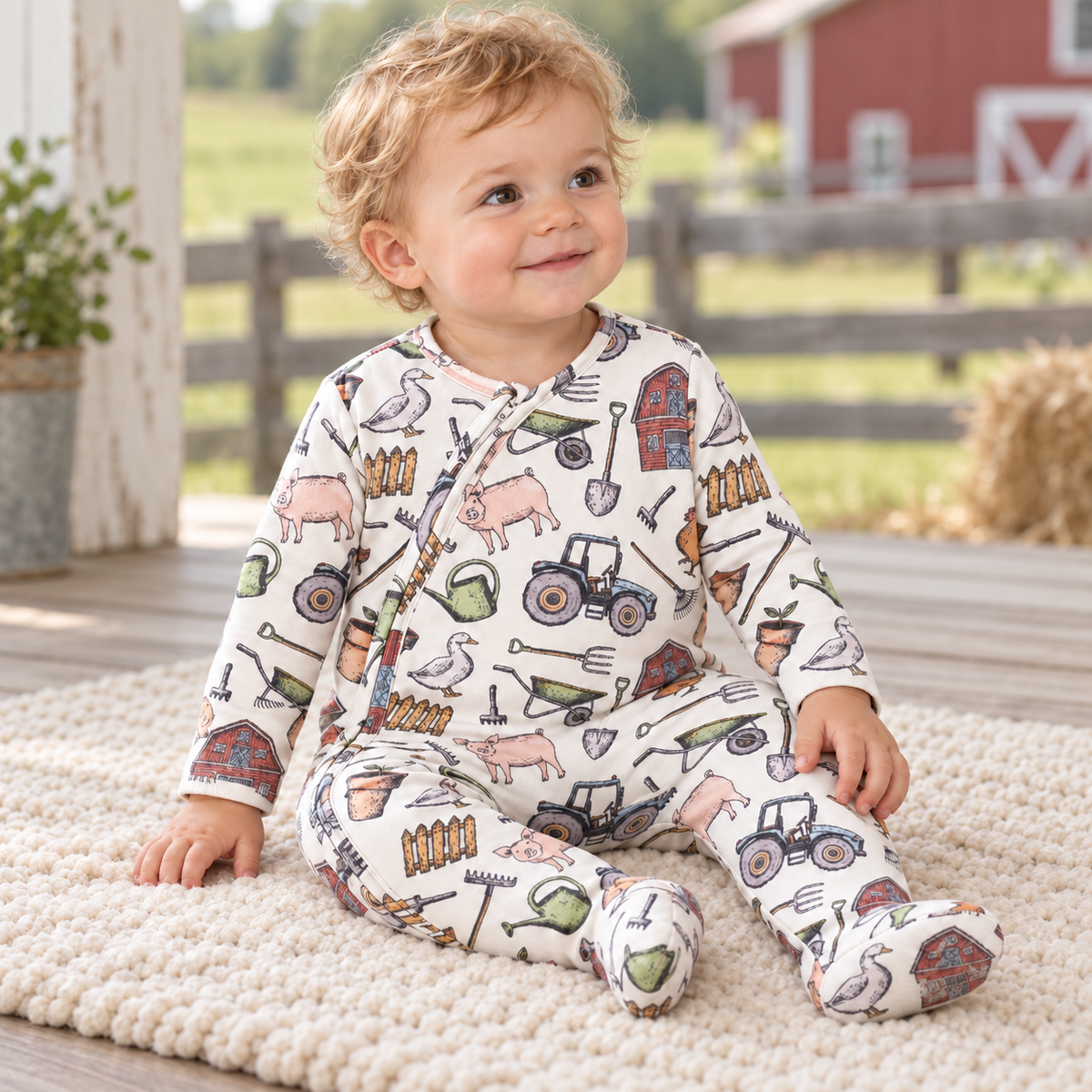 Farmer's Market Bamboo Zipper Romper