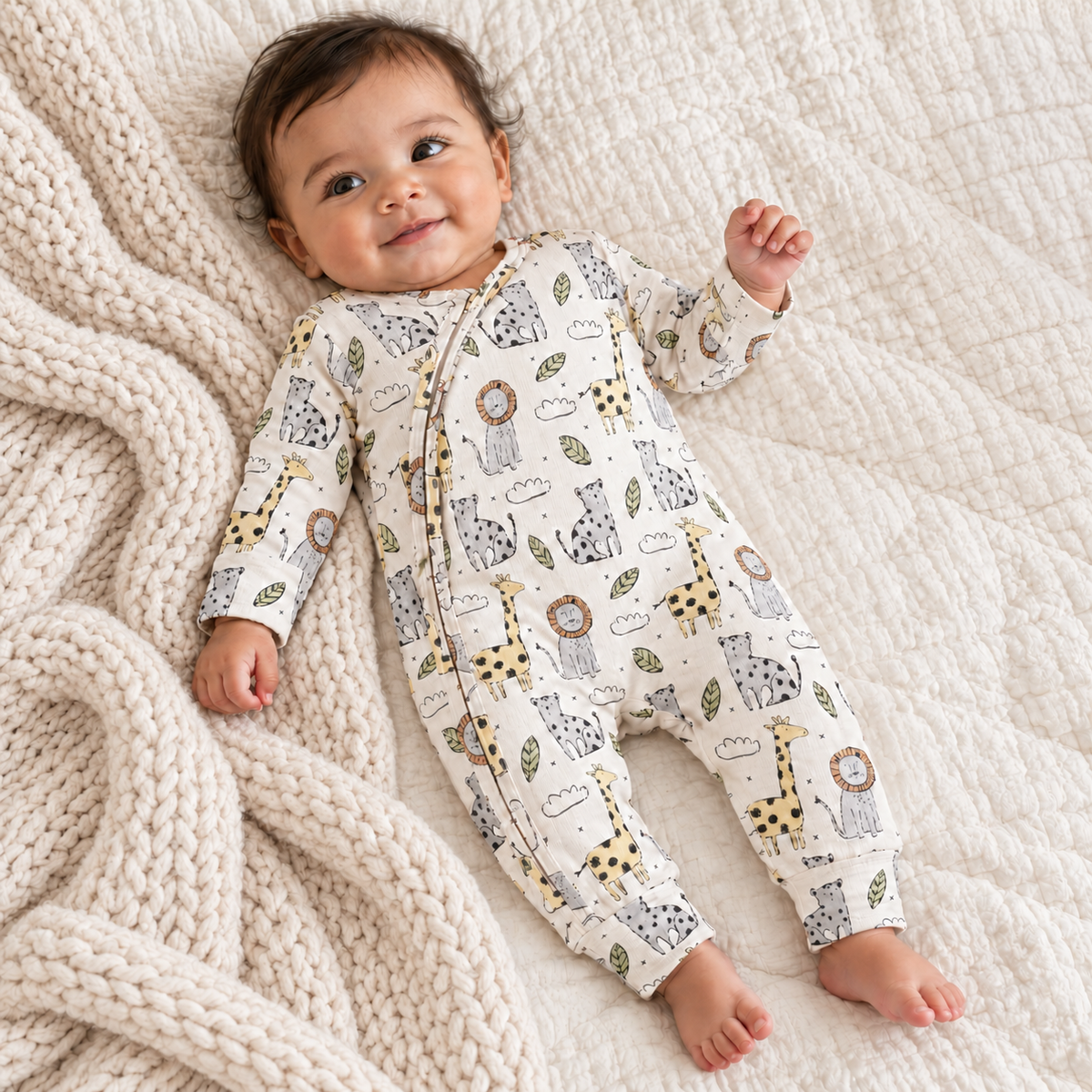 Safari Snuggles Bamboo Zipper Romper