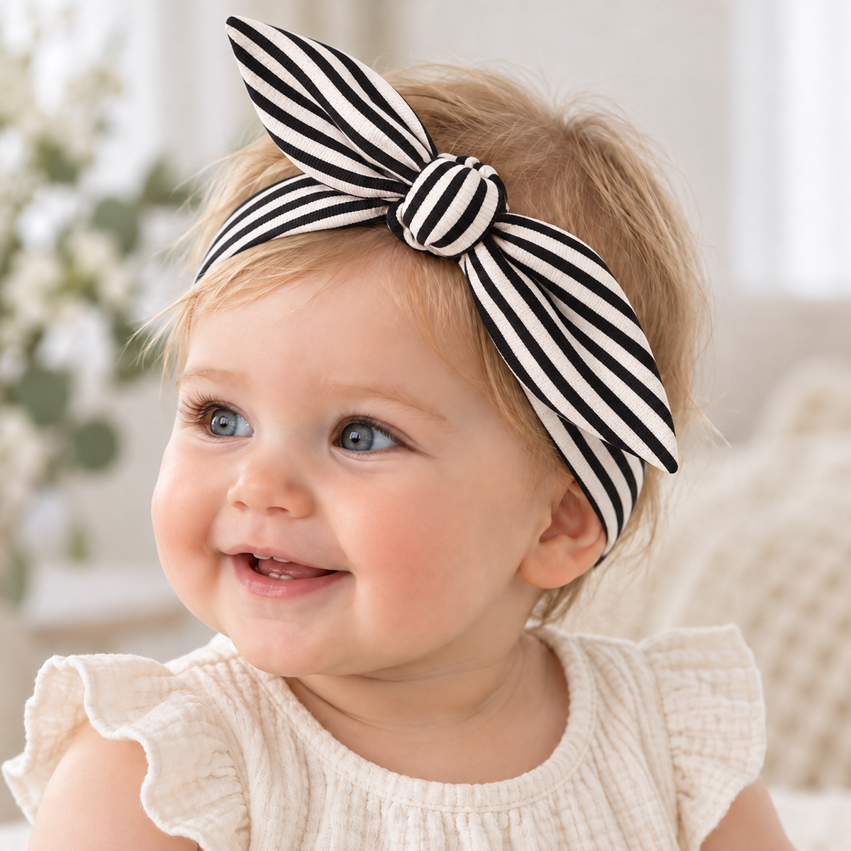 Baby Girl's Thin Black Stripe Cotton Headband