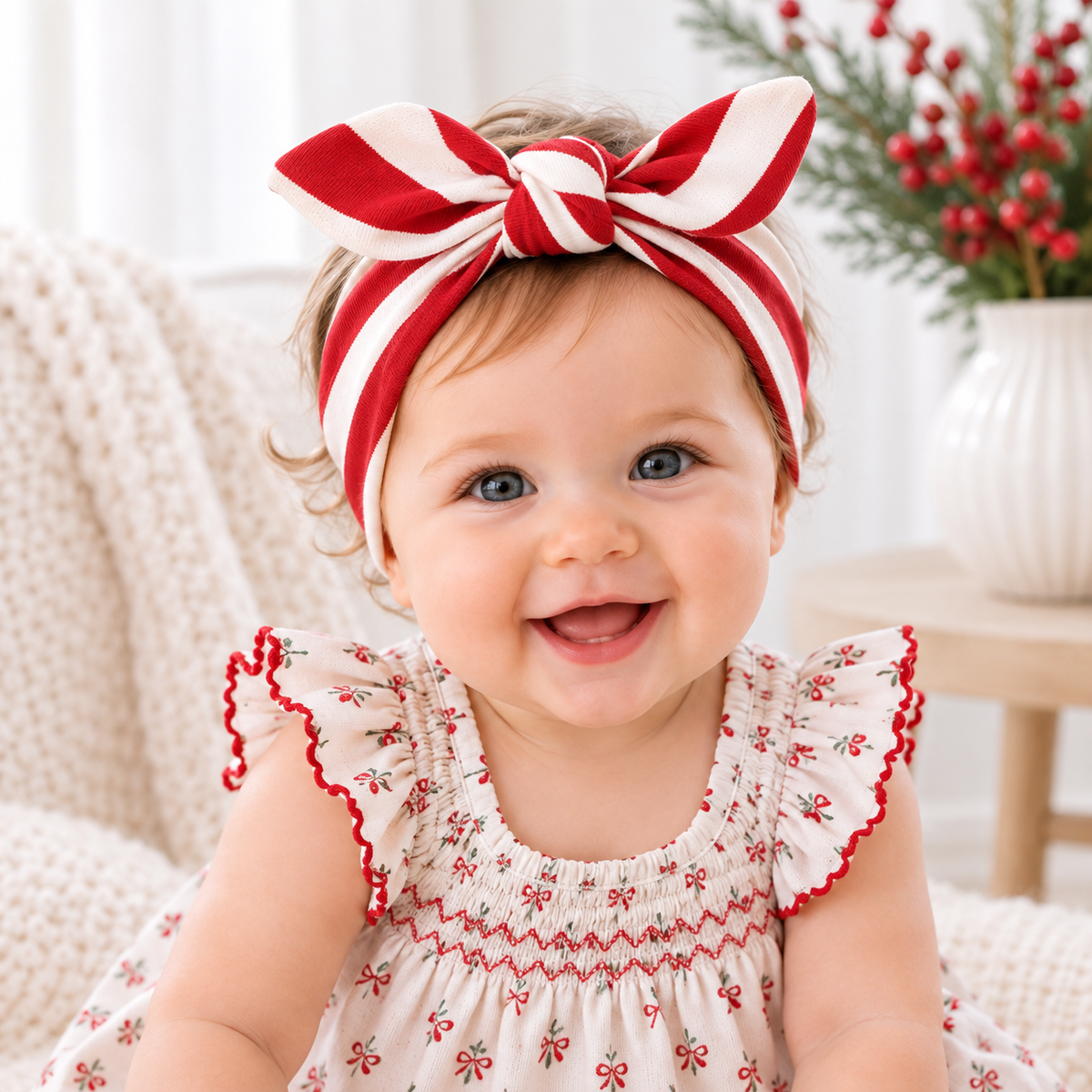 Baby Girl's Red Striped Cotton Headband