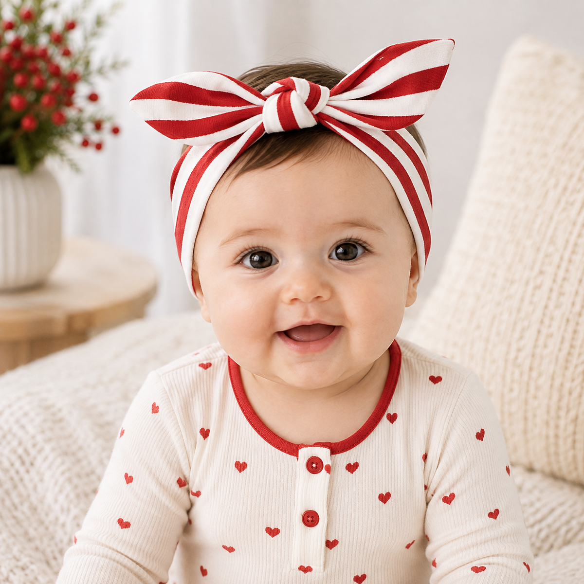Baby Girl's Red Thin Striped Cotton Headband