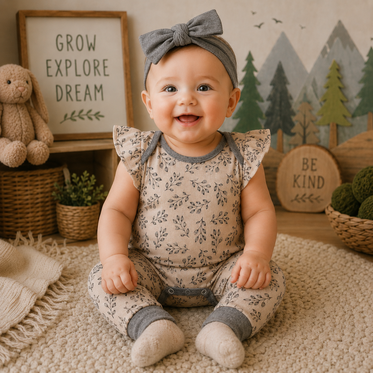Twigs Flutter Sleeve Cotton Romper