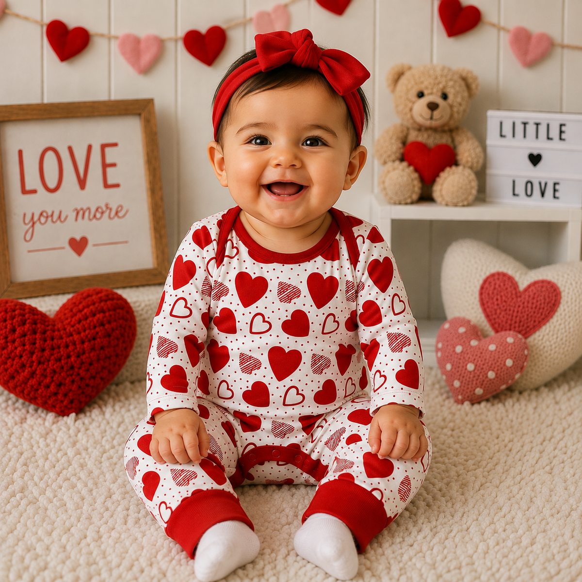 Valentine Red Hearts Romper