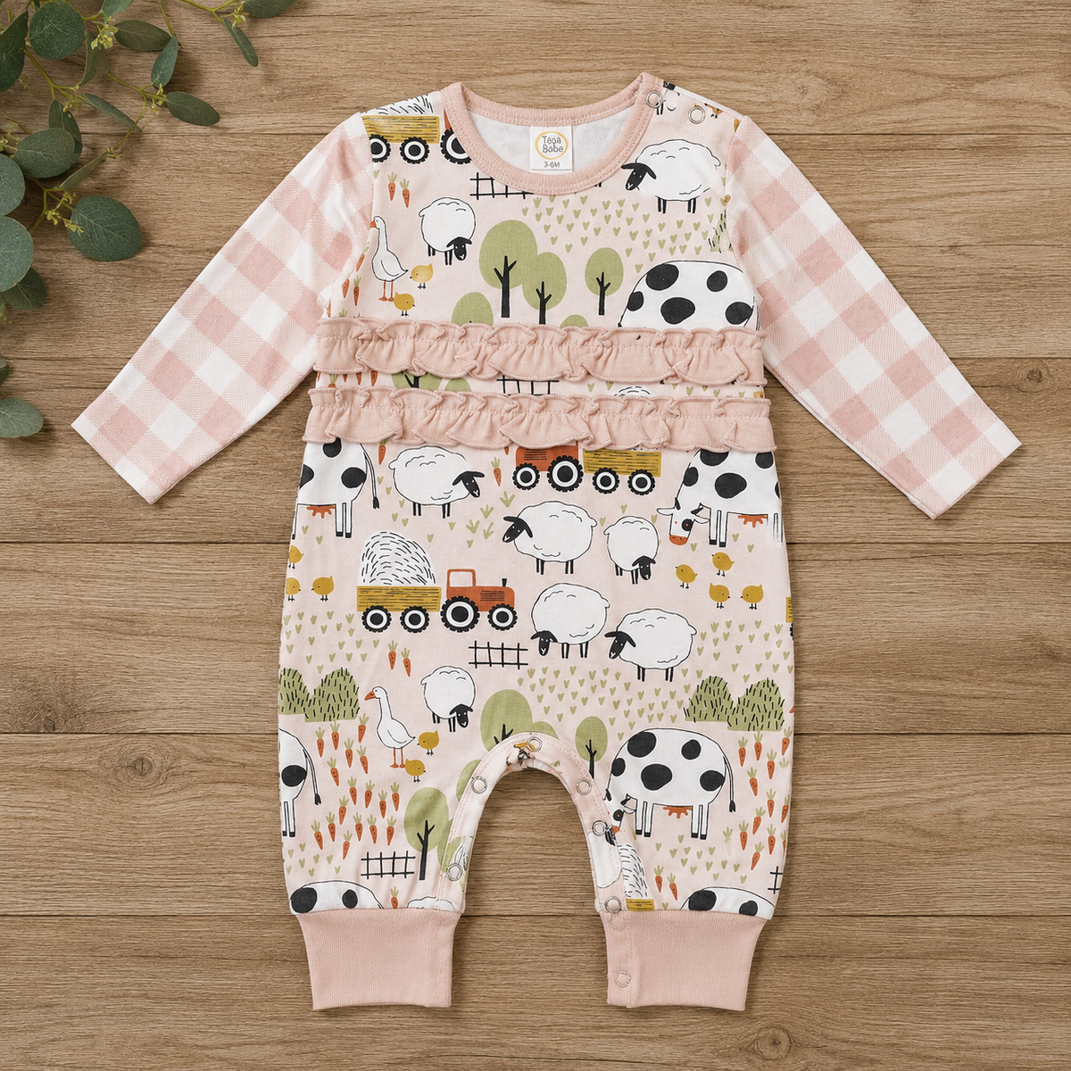 Farmyard Baby Girl Romper - Bamboo One Piece 3-6M