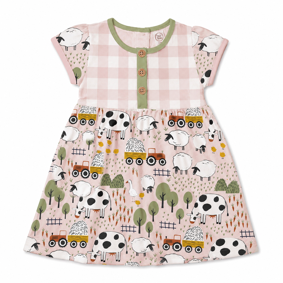 Farmyard Girl's Henley Dress - Bamboo/Cotton 6Y