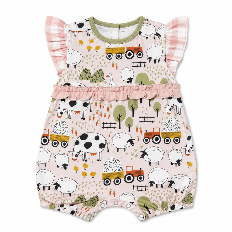 Farmyard Baby Girl  Bubble Romper - Bamboo One Piece 3-6M