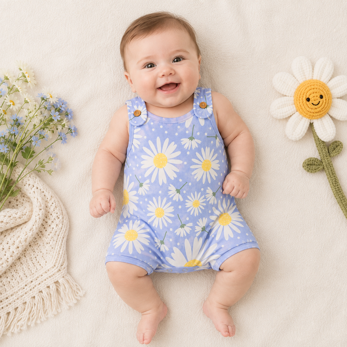 Wild Daisies Girl's Criss-Cross Romper 3-6M