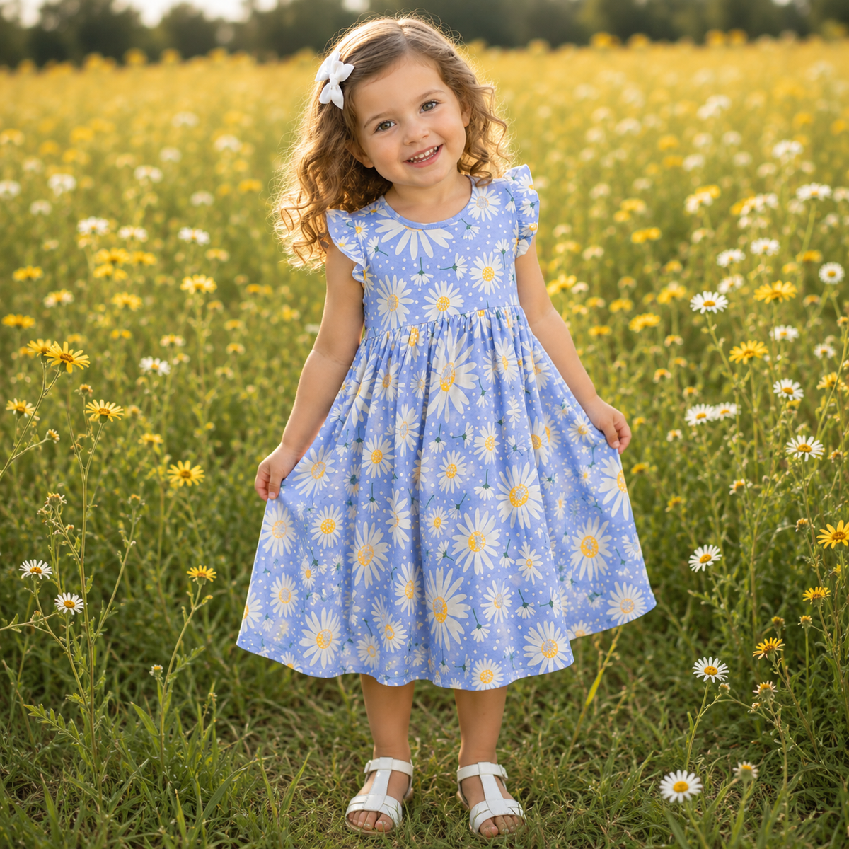 Wild Daisies Flutter Sleeve Bamboo Dress - 6Y