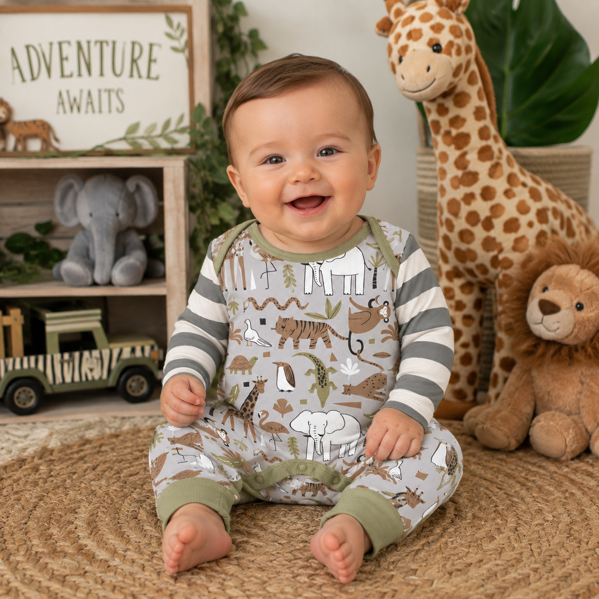 Jammin' Jungle Bamboo Romper for Baby Boys