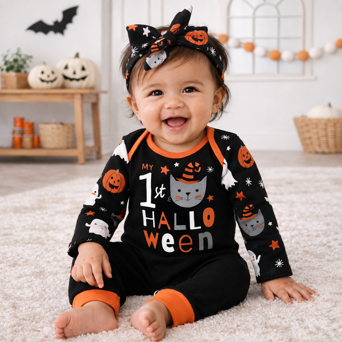 1st Halloween Romper and Headband Set
