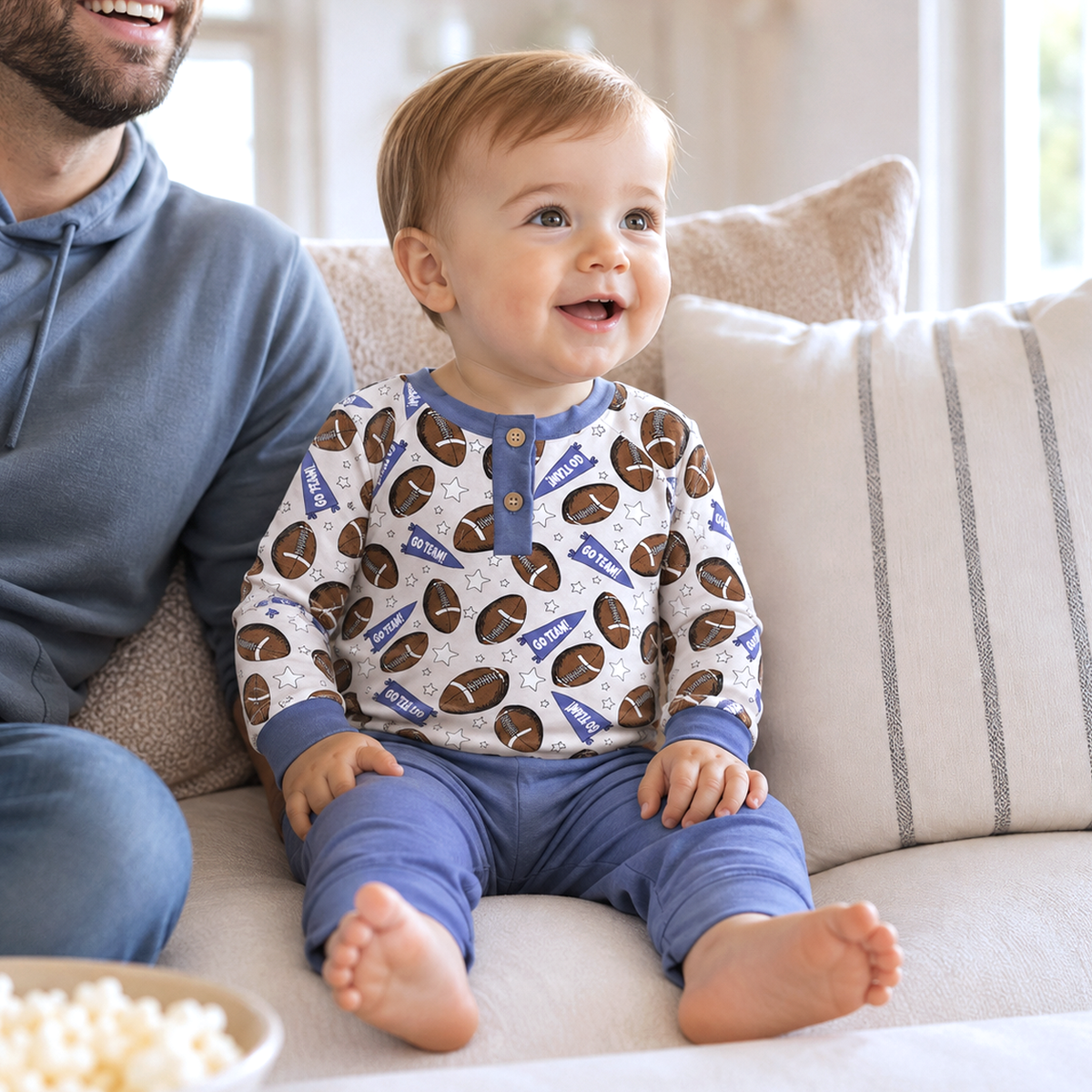 Baby Boy Football Outfit – Bamboo Henley Shirt & Pants Set
