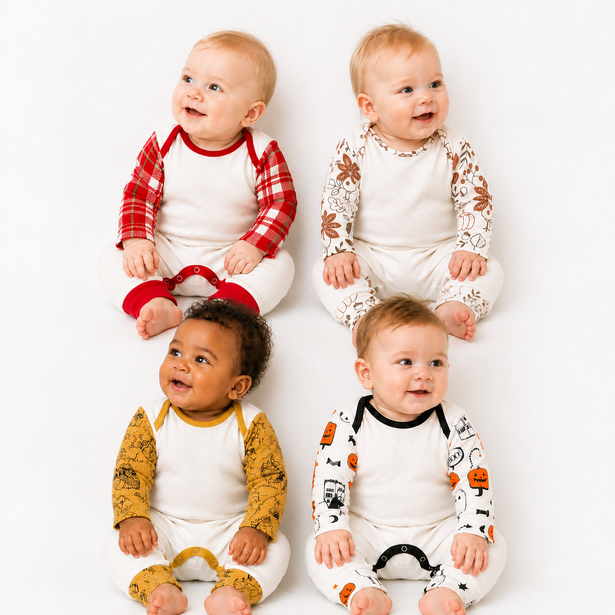 Baby Cotton Rib Romper | Printed Sleeves