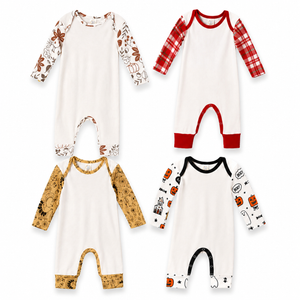 Baby Cotton Rib Romper | Printed Sleeves