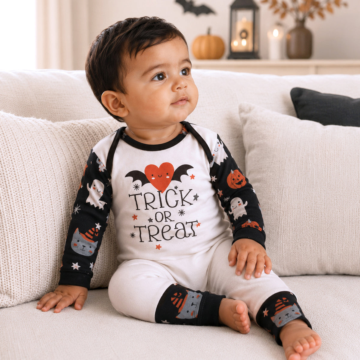 Baby Girl's Halloween Trick or Treat Cotton Romper