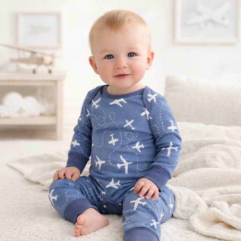 Baby Boy Airplane Romper – Cotton One-Piece - Traveler Gift