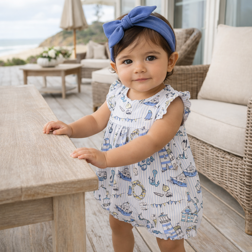 Seashore Bubble Romper – Bamboo Baby Girl Outfit