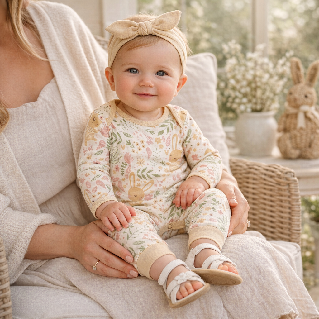 Soft Yellow Bunny Garden Cotton Easter Romper-Newborn