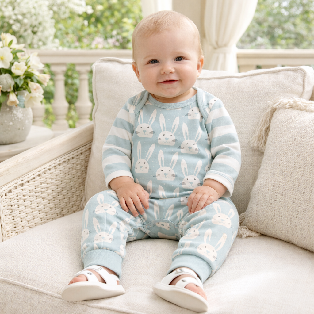 Mint Bunny Cotton Romper – Newborn