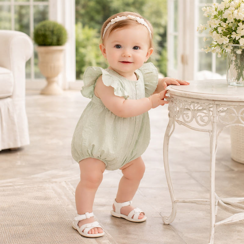 Green Swiss Dot Cotton Baby Bodysuit 12-18M