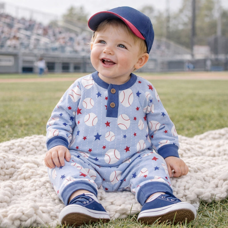 Grand Slam Bamboo Baseball Henley Romper for Baby Boys