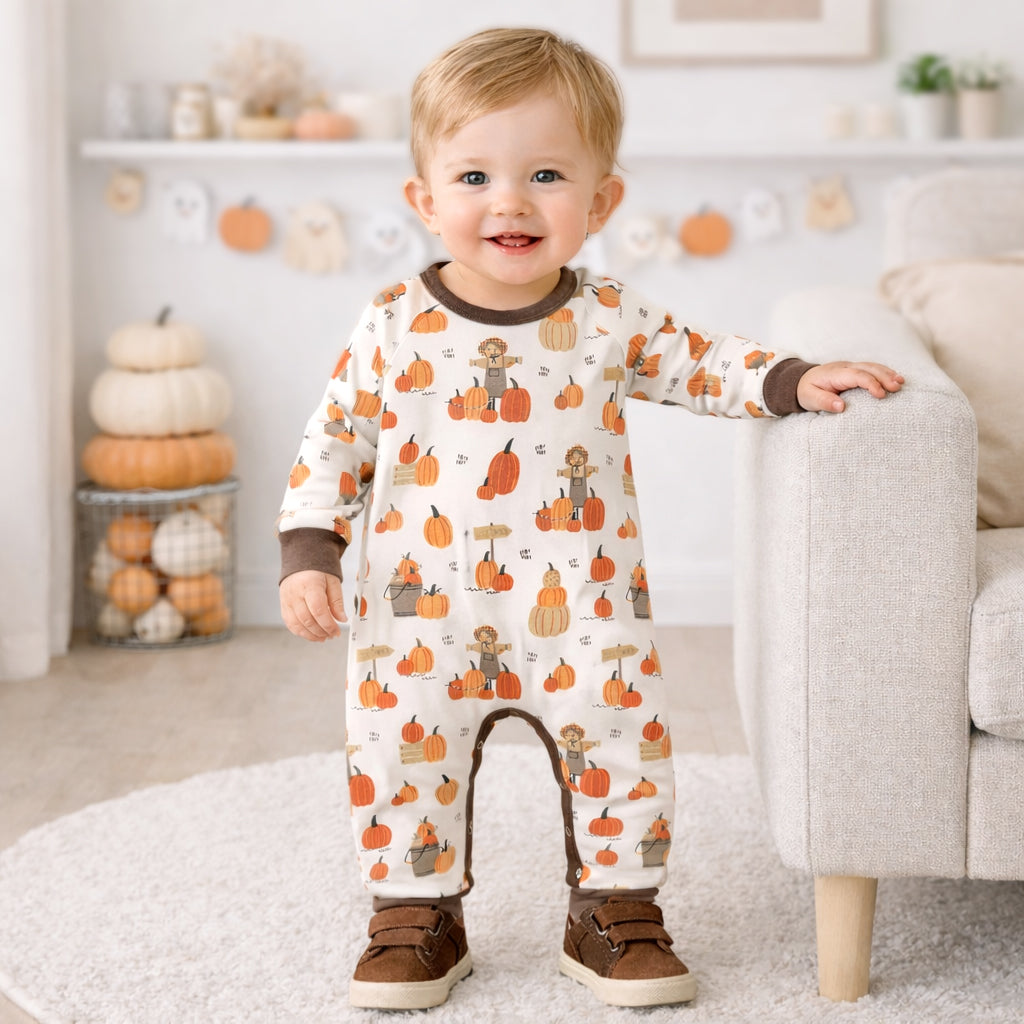 Pumpkin Patch Baby Romper – Bamboo Fall One-Piece Outfit