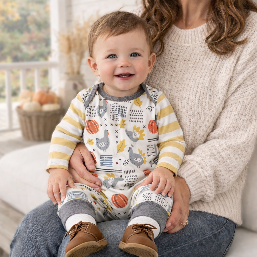 Baby Thanksgiving Romper – Soft Bamboo Cotton Turkey Outfit
