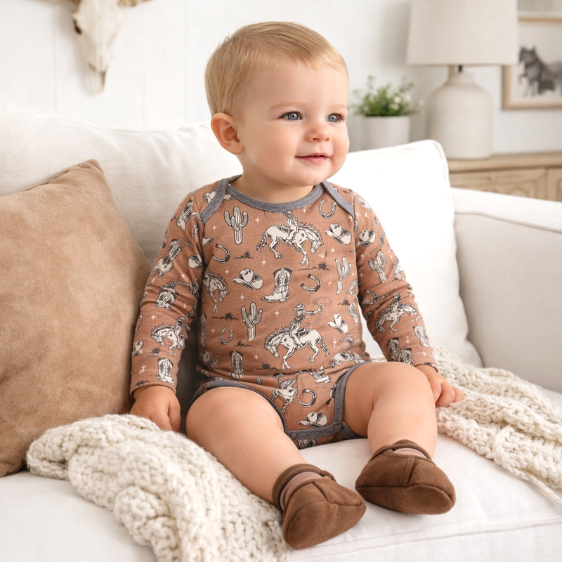 Wild Wrangler/Brown Western Cowboy Bamboo Baby Boy Bodysuit